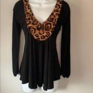 Boston Proper Black Top with Leopard Print
